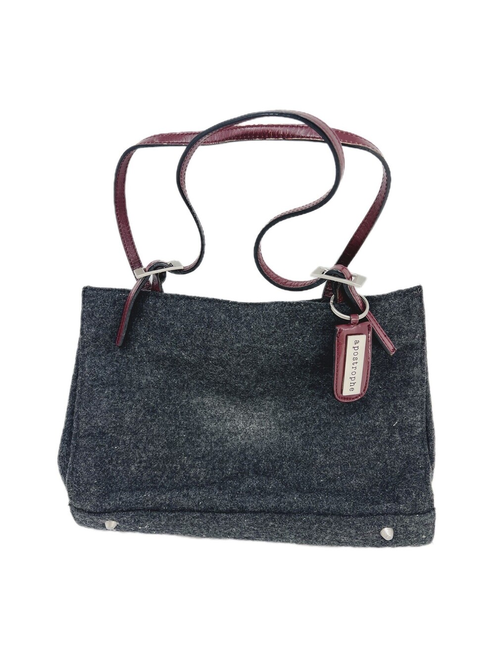 Apostrophe FS016 Dark Gray Wool Handbag w/ Brown Leather Straps Purse Sholderbag